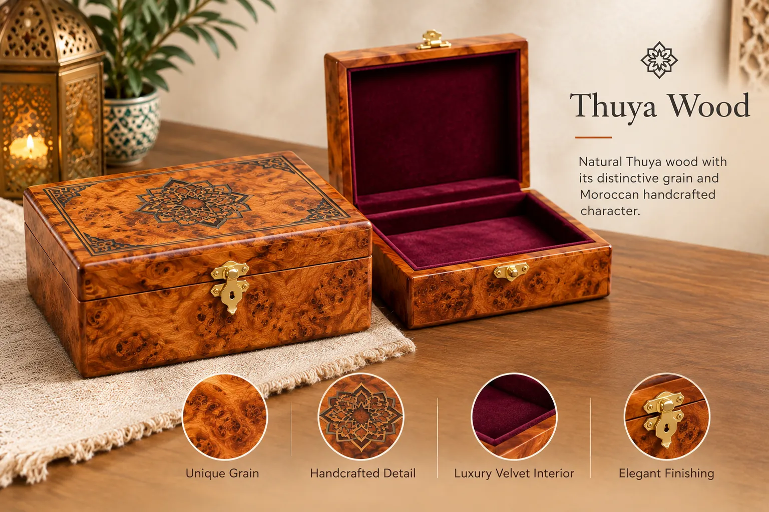 Moroccan Thuya wood box with velvet